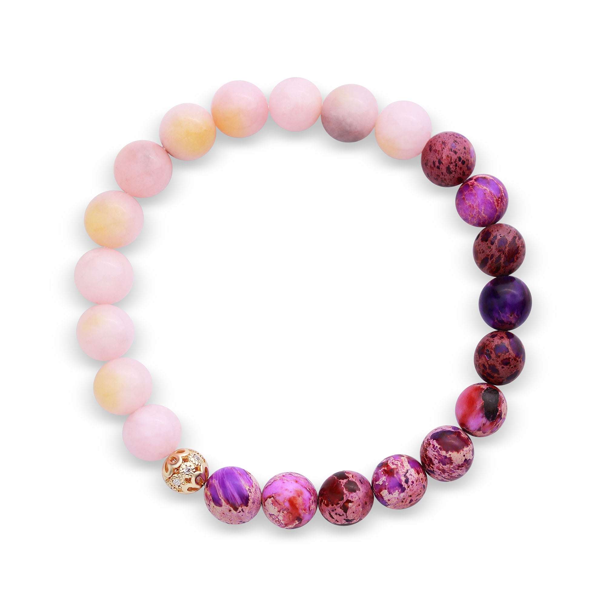 Krāsaina rokassprādze ar rozā un violetu imitācijas akmeņu pērlēm