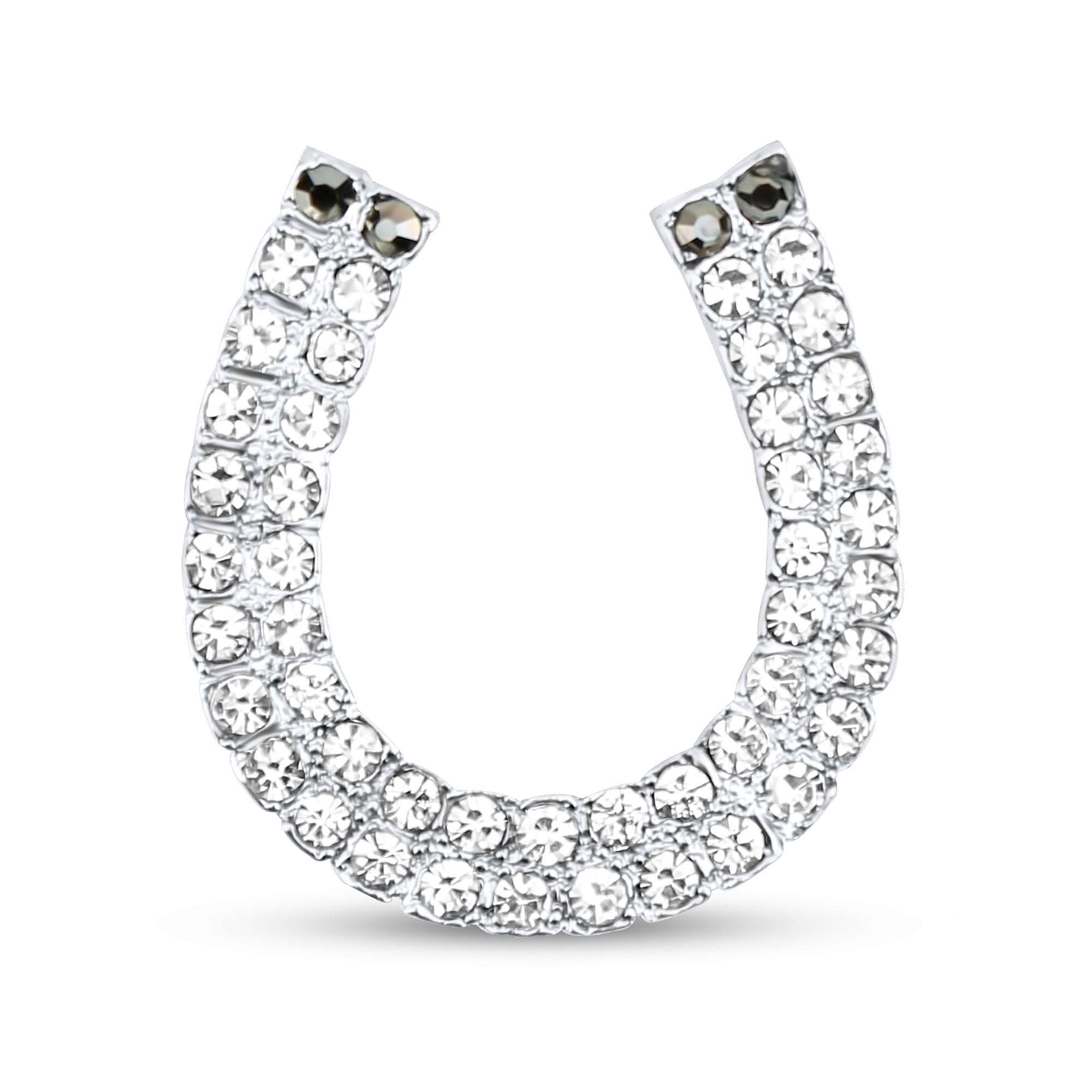 Sudraba krāsas pakava formas broša ar dzidriem akmentiņiem