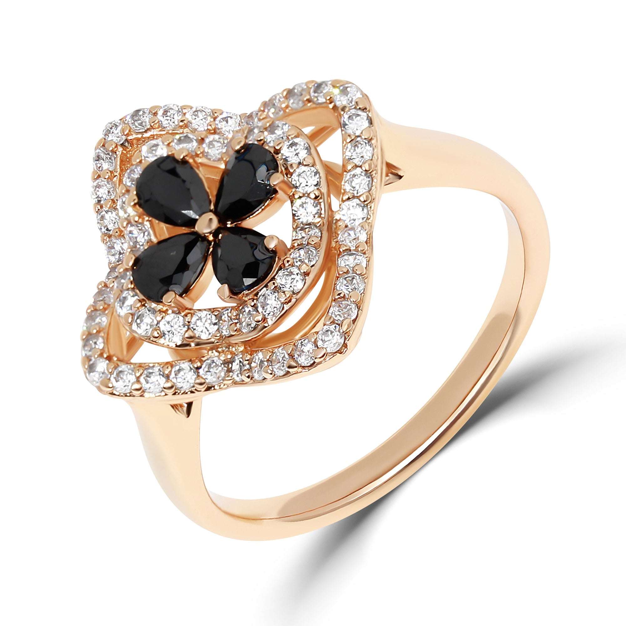 Apzeltīts zieda formas gredzens ar cirkoniem