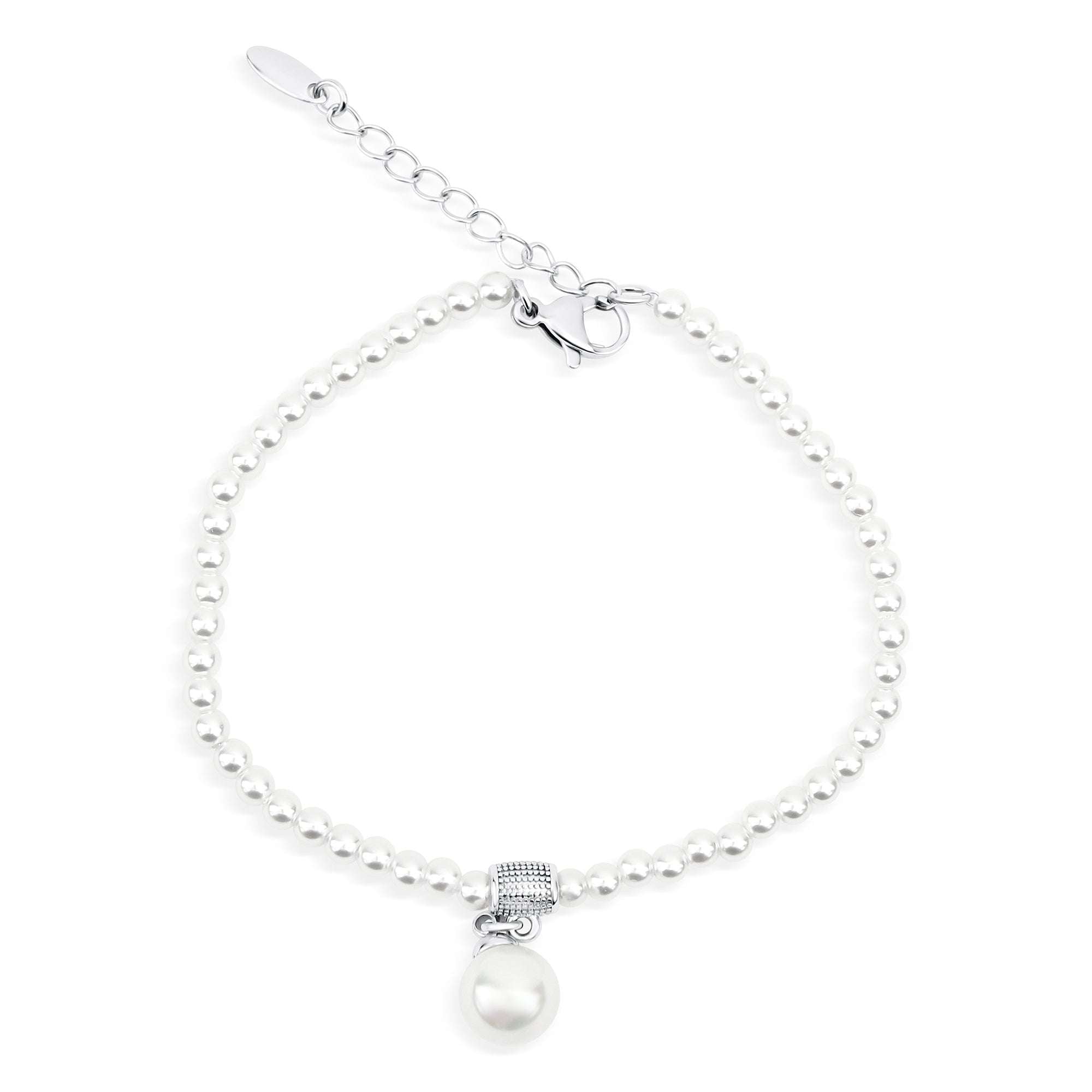 Rokassprādze ar pērļu imitāciju un piekariņu no medicīniskā zelta