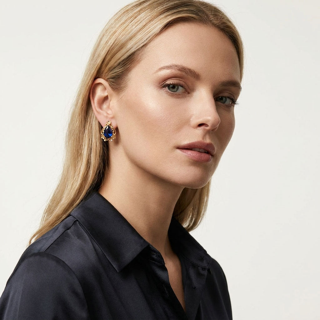 Karaliski klipsu auskari ar safīra krasas cirkonu