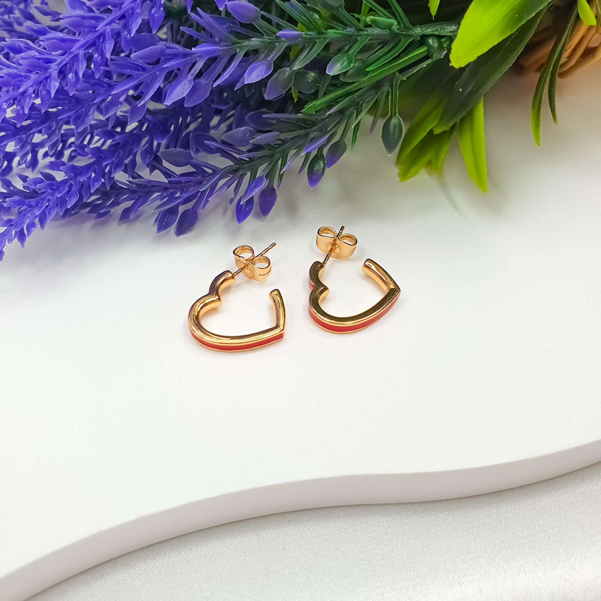 Sirsniņas auskari ar emaljas joslu, 17 mm