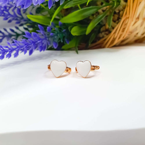 Riņķa auskari zeltā ar baltu sirdi, bez akmeņiem