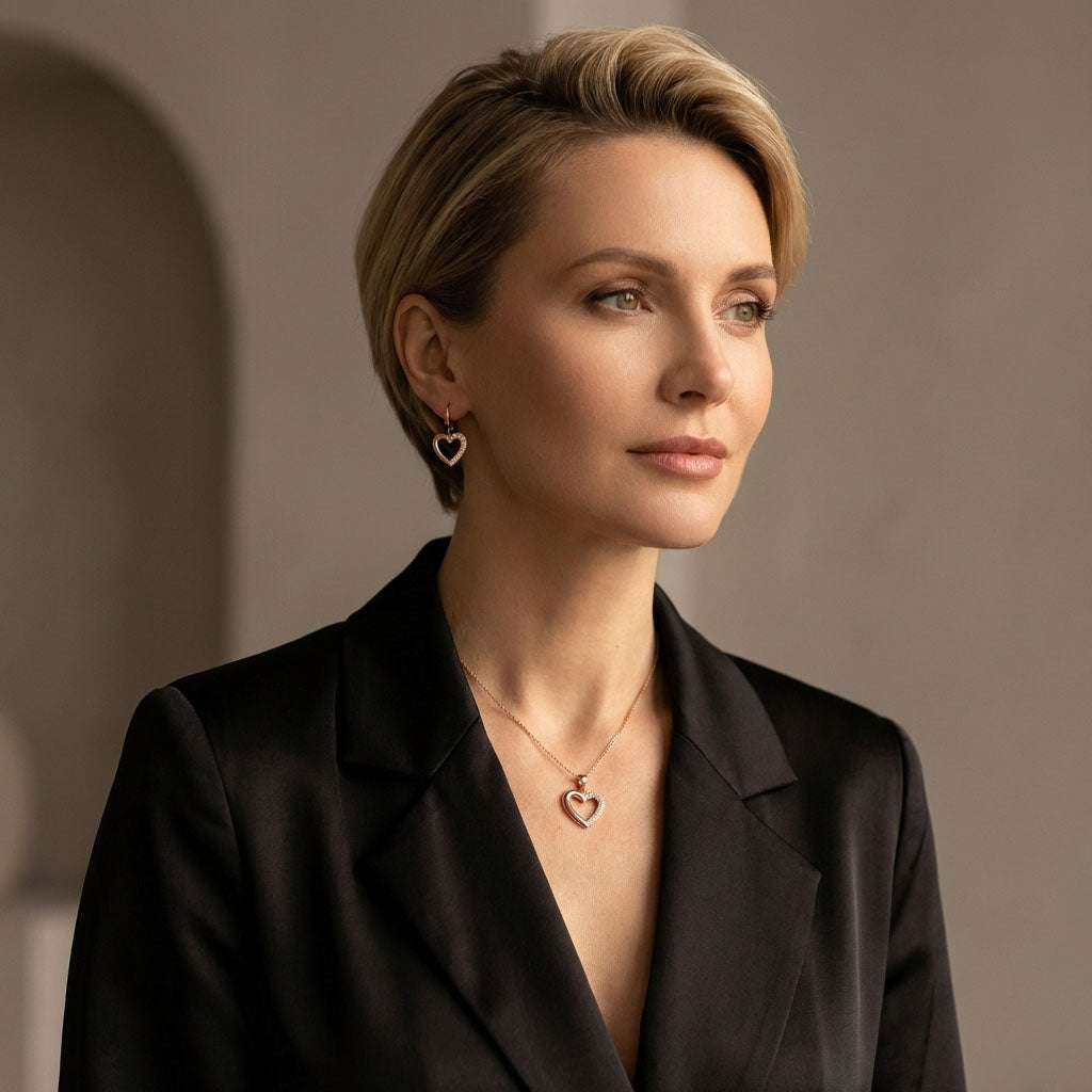 Läikiv ehtekomplekt südamekontuuriga