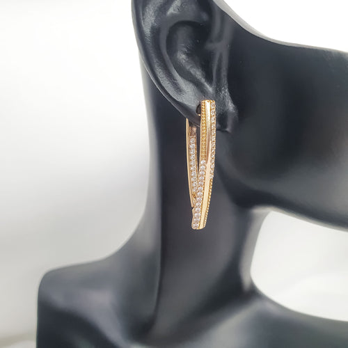 Garie auskari ar divām rindām baltu cirkonu