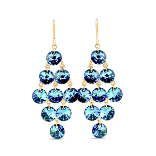 Garie kaskādes auskari ar apaļiem ziliem Swarovski kristāliem