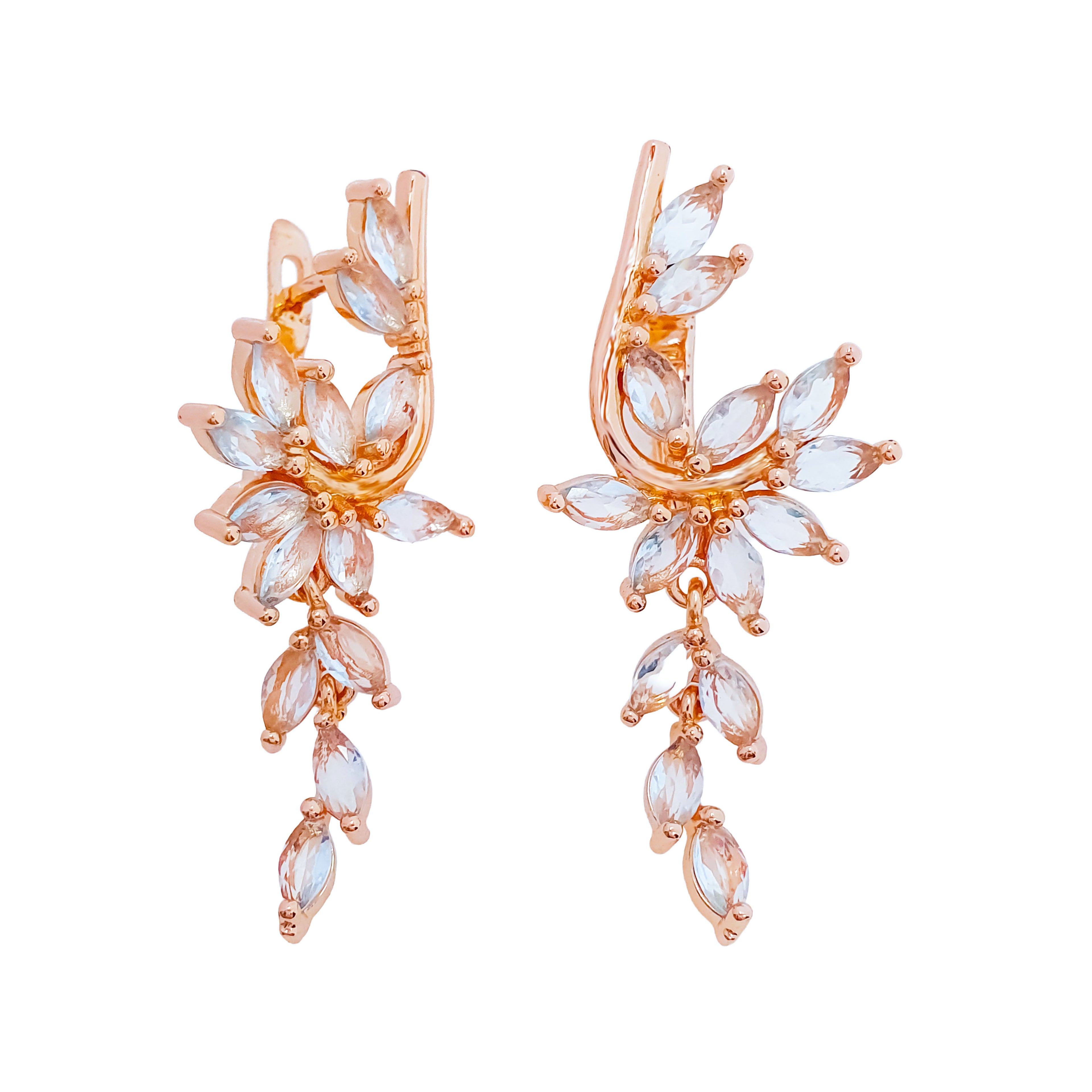 Gari auskari ar gaiši ziliem marķīzes formas cirkoniem