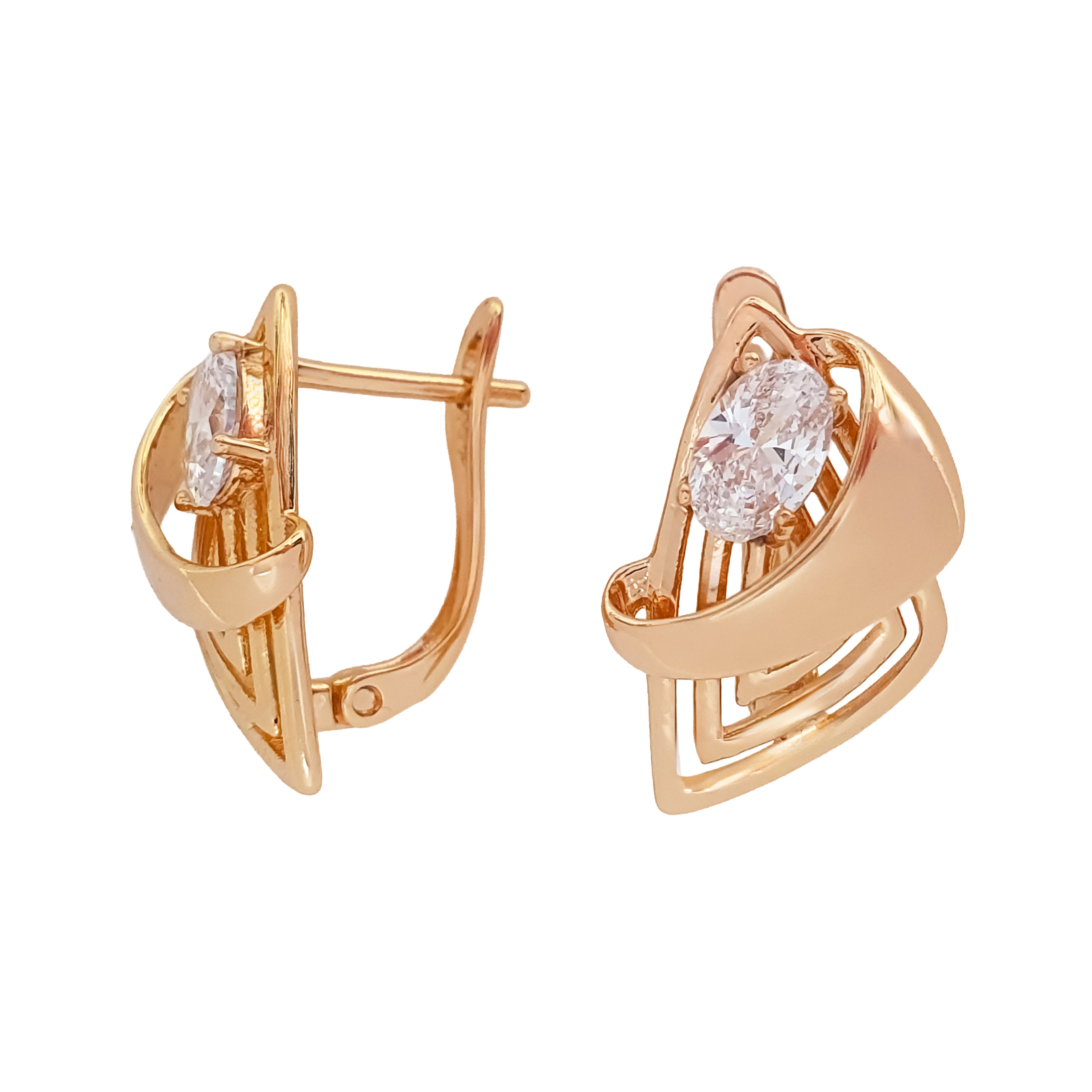 Auskari ar baltu cirkonu atvērtā priekšpuses dizainā