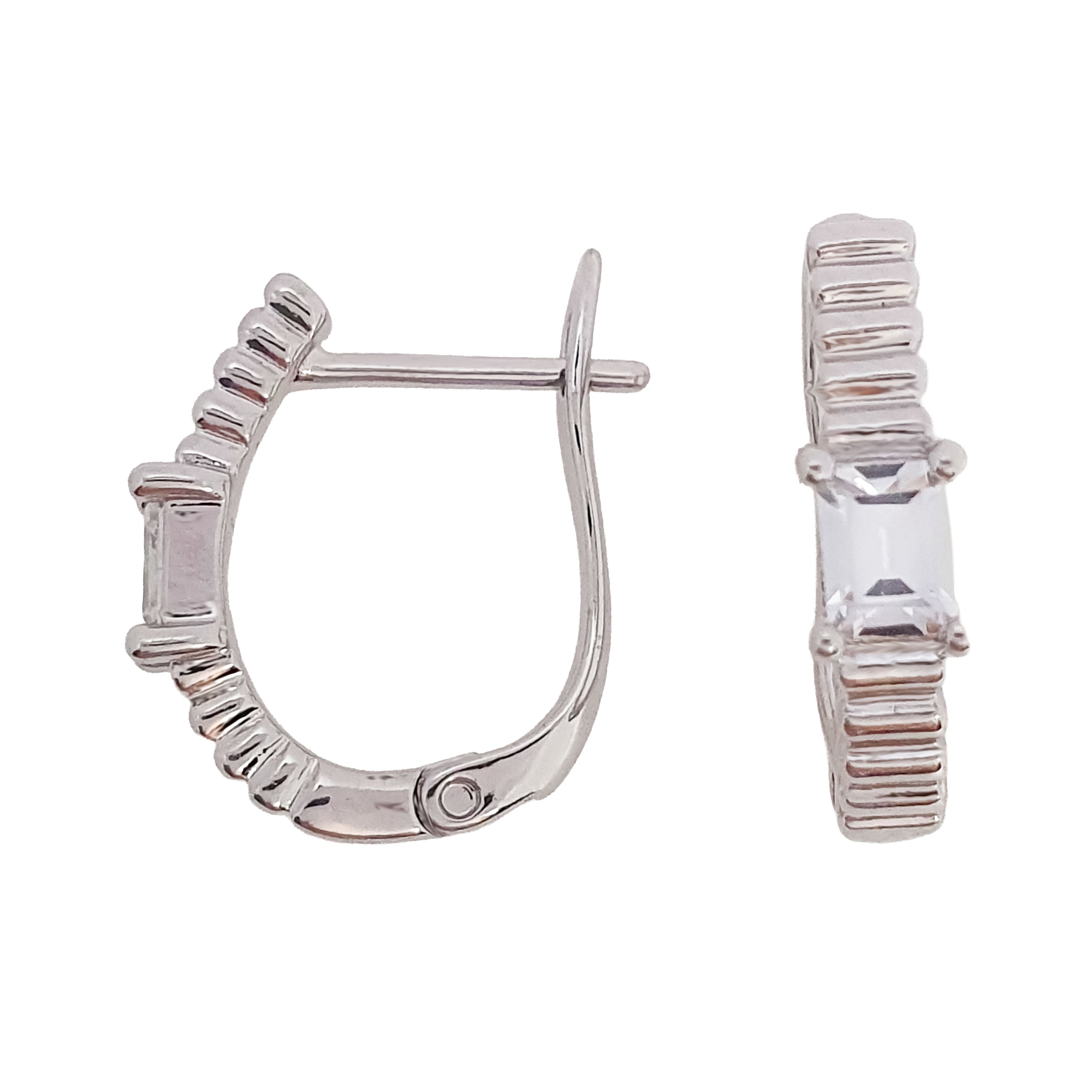 Sudraba toņa auskari ar taisnstūra cirkonu