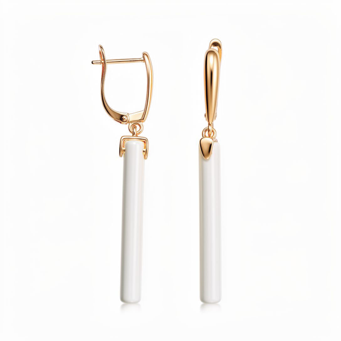 Garie sieviešu auskari ar baltiem keramikas cilindriem un 18K zelta apdari