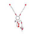 Sudraba krāsas kaklarota ar sarkanu halcedonu, sirdi un zvaigznes piekariņu