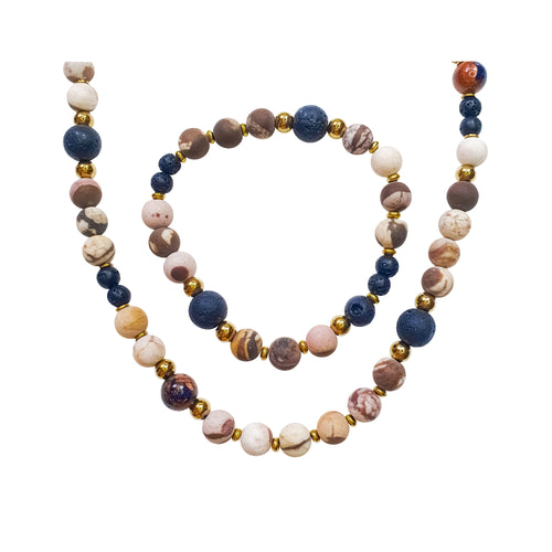 Dabīgo akmeņu komplekts ar raibo jaspisu, poraino lavas akmeni