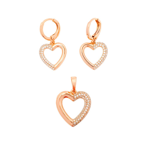 Zelta toņa sirds kulons un auskari ar cirkoniem