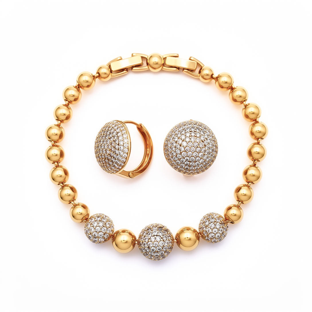 Apzeltīts rotu komplekts Zelta sfēra ar pielāgojamu aproci un auskariem