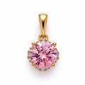 Zelta krāsas kulons ar lielu fasetētu rozā cirkonu vainaga ietvarā