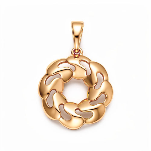 Zelta krāsas apaļš kulons ar vijīgu atvērto dizainu