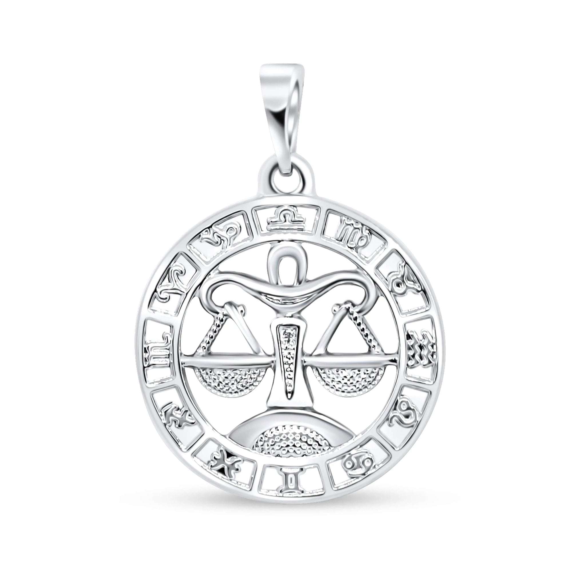 Sudraba toņa zodiaka kulons ar Svaru zīmi un pilnu zodiaka apli