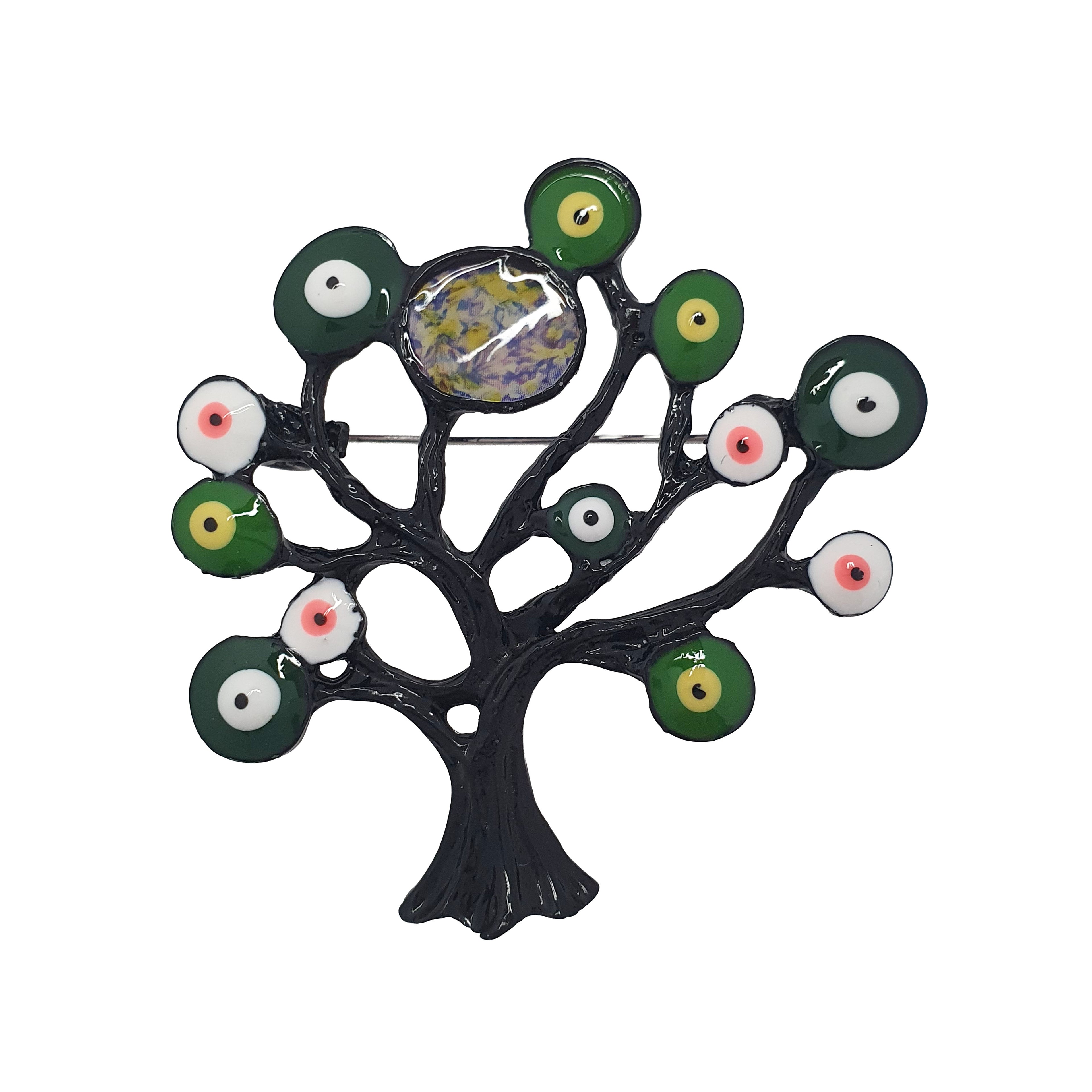 Dzīvības koka piespraude ar krāsainiem emaljas apļiem