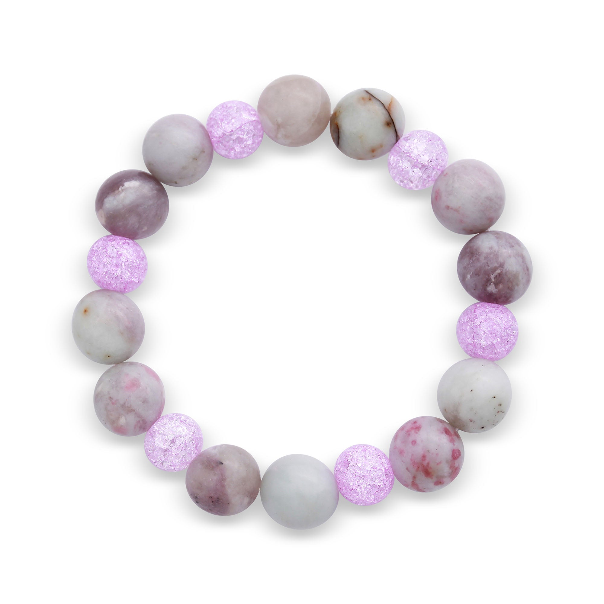 Rokassprādze ar ceriņkrāsas nefrītu un krāsotu kvarcu