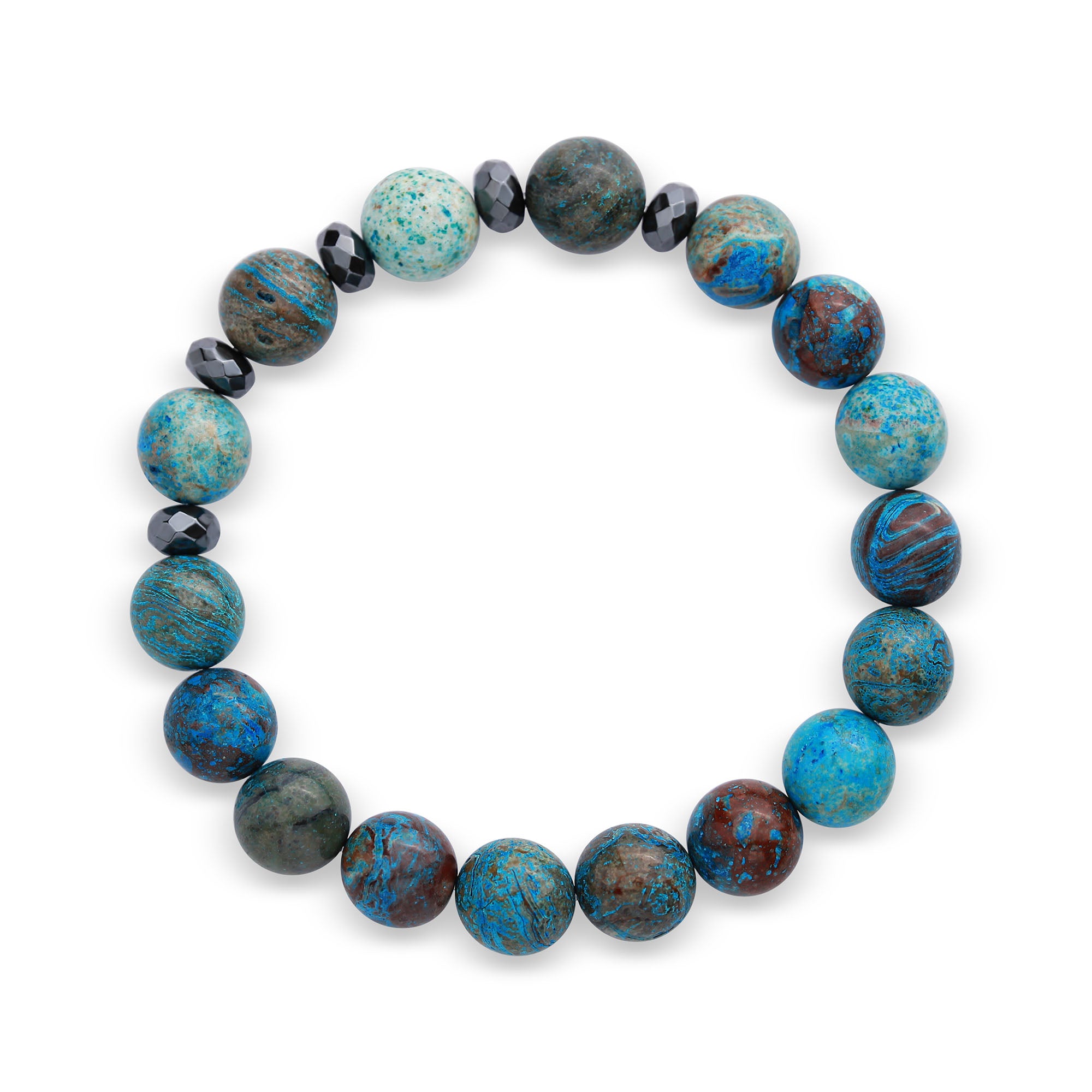 Rokassprādze ar krāsota zilā jaspisa lodēm un hematītu