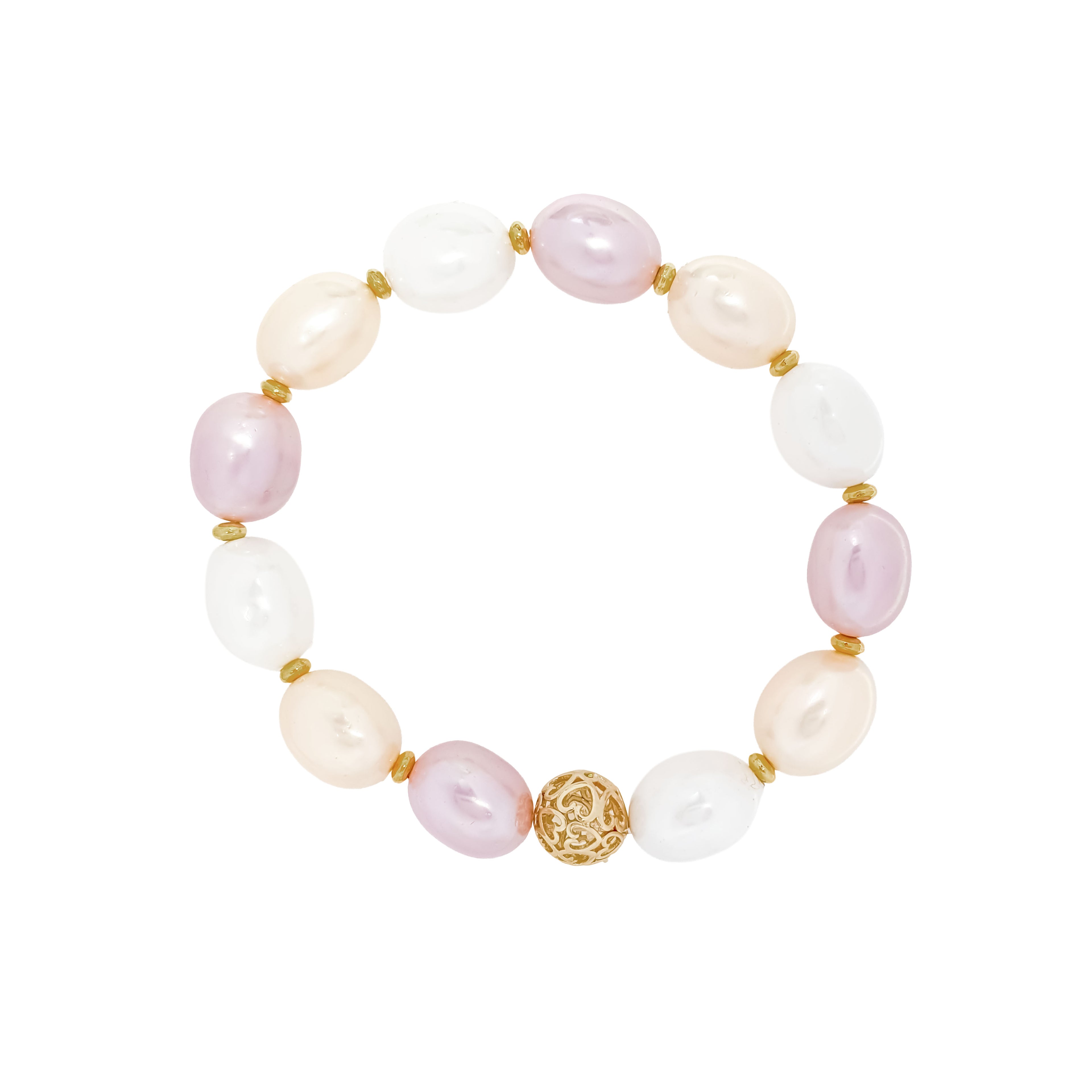 Trīskrāsu ovālu gliemežvāku pērļu rokassprādze